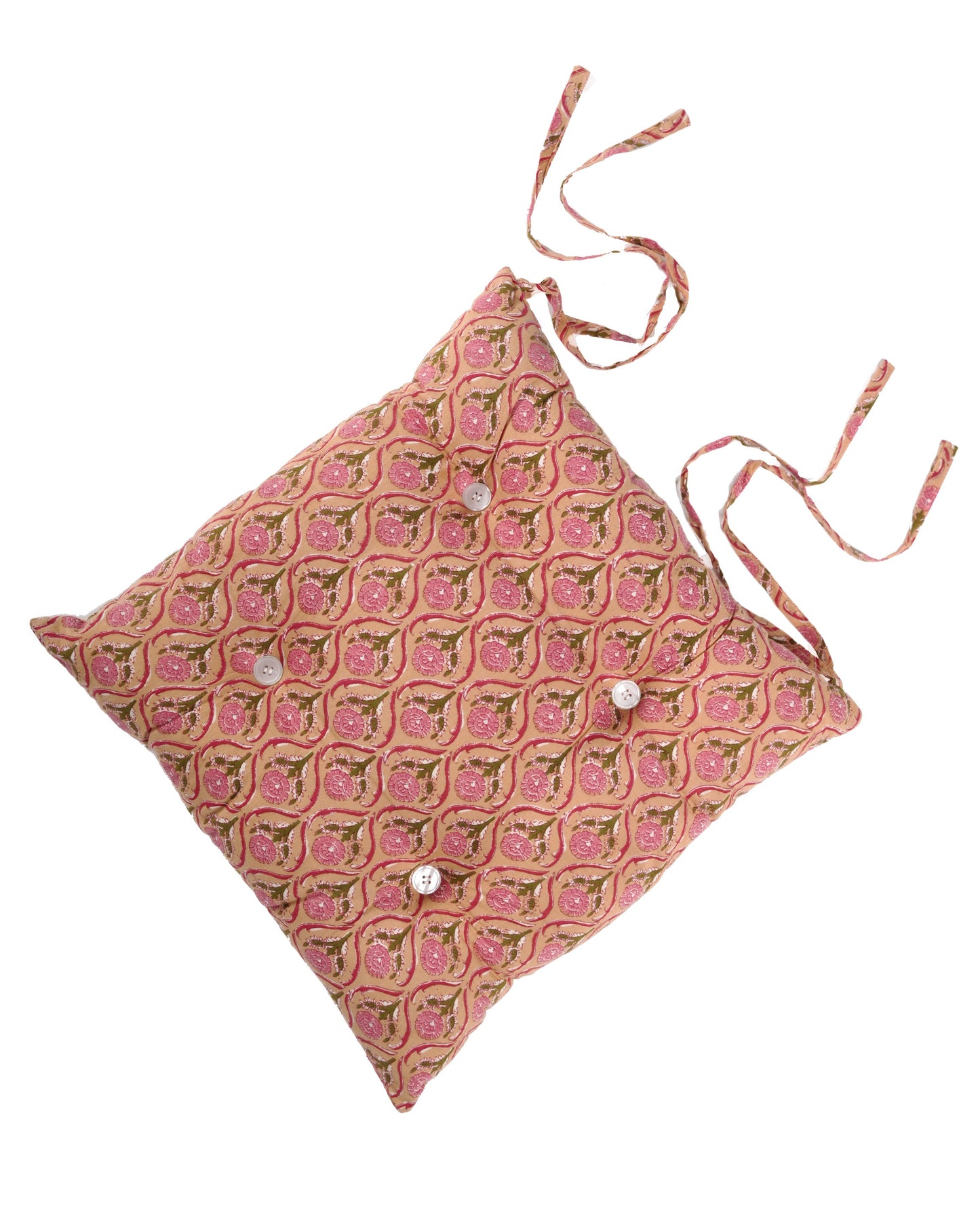 Beige Printed Cotton Chair Pad