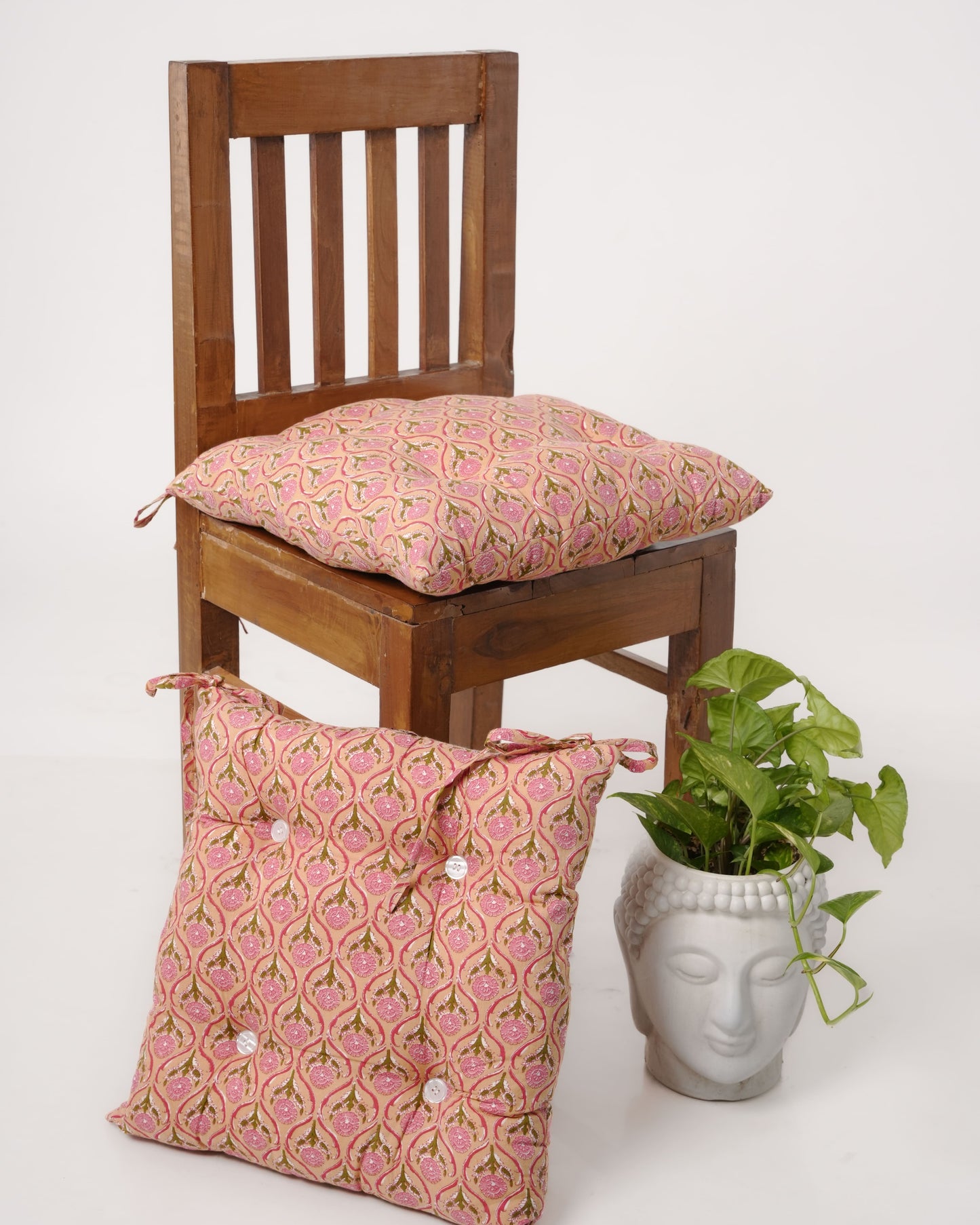 Beige Printed Cotton Chair Pad