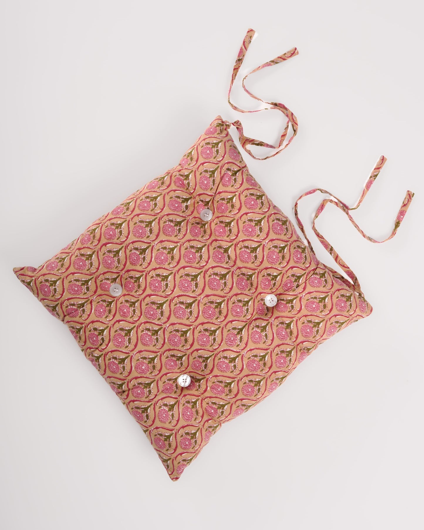 Beige Printed Cotton Chair Pad