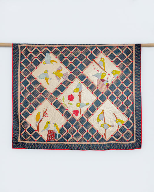 Oriental White Eye King Size Appliqué Quilt