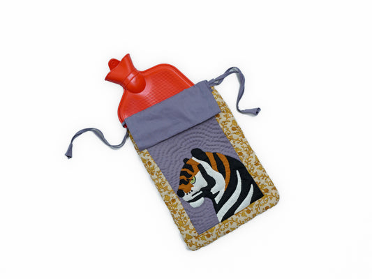 Quilted Safari Tiger Hot Water Bottle Cover