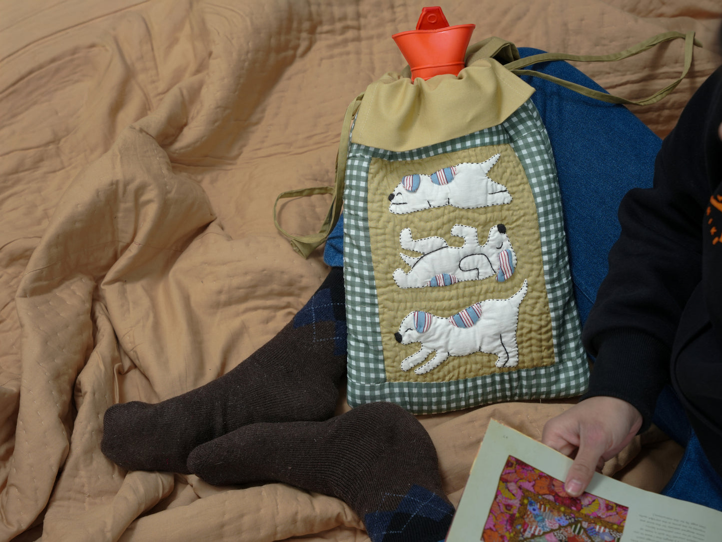 Quilted Lazy Dog Hot Water Bottle Cover