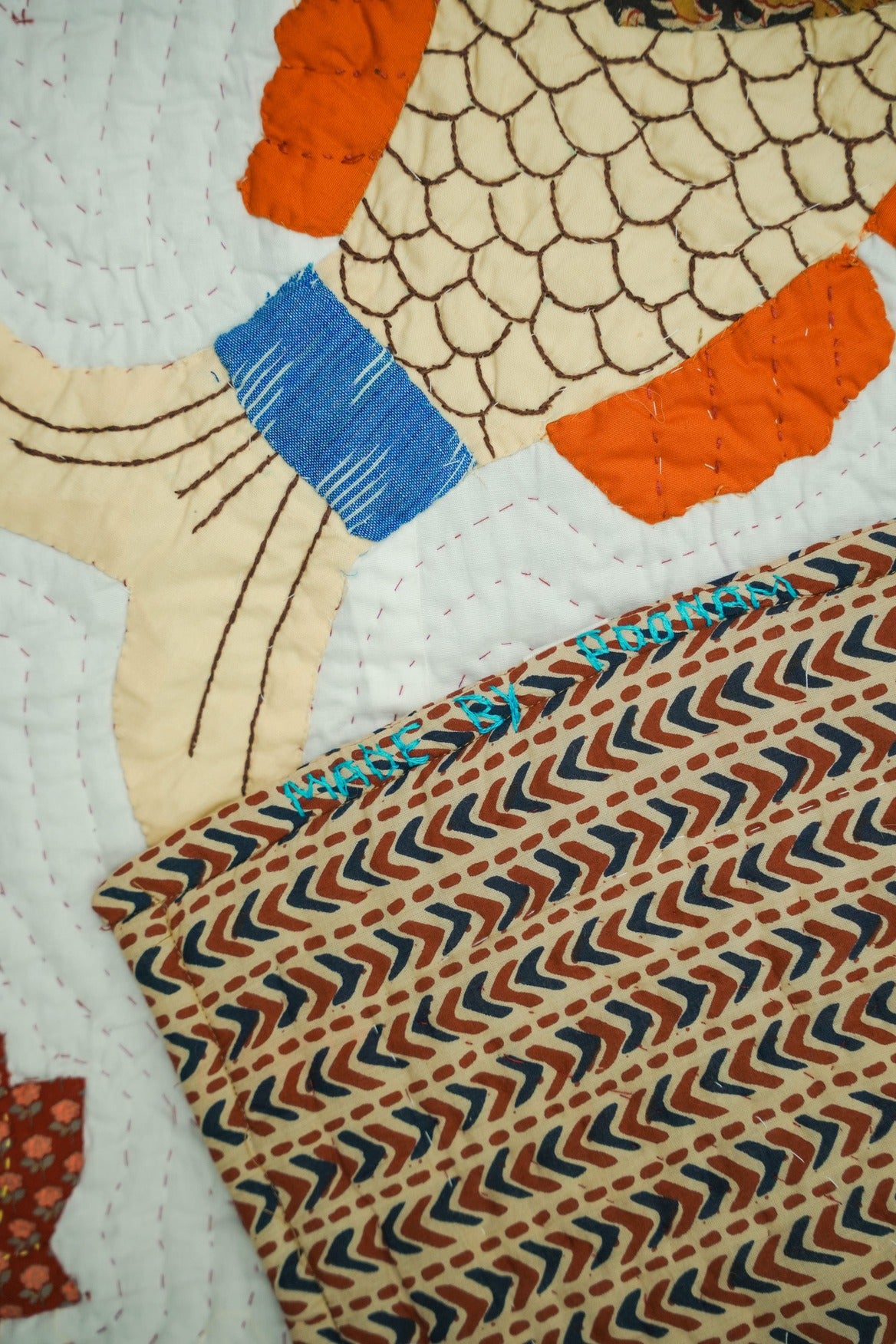 Madhubani Fish Chakra King Size Appliqué Quilt