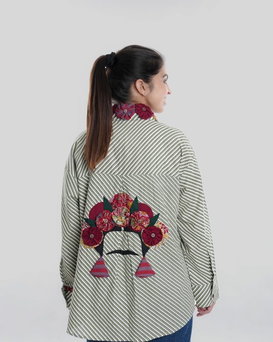 Frida Wearable Art Shirt, Green Leheriya