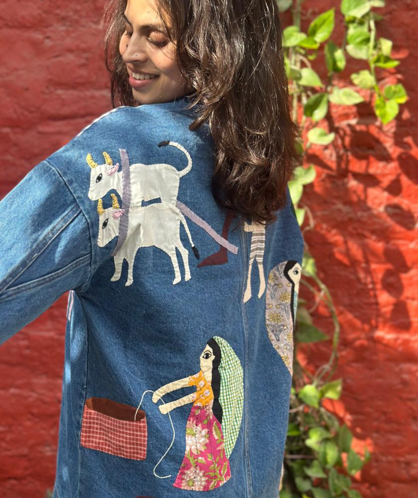 'Village Life' Wearable Art Denim Jacket