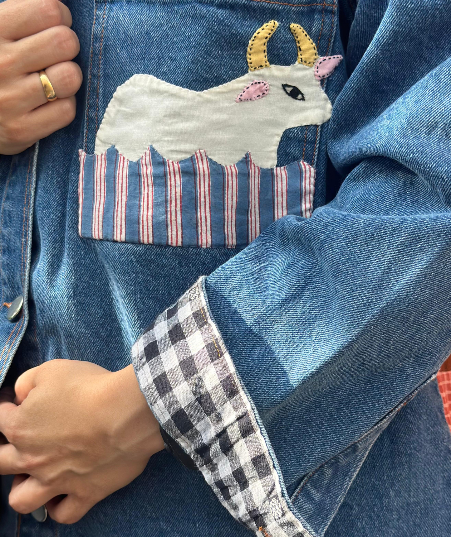 'Village Life' Wearable Art Denim Jacket