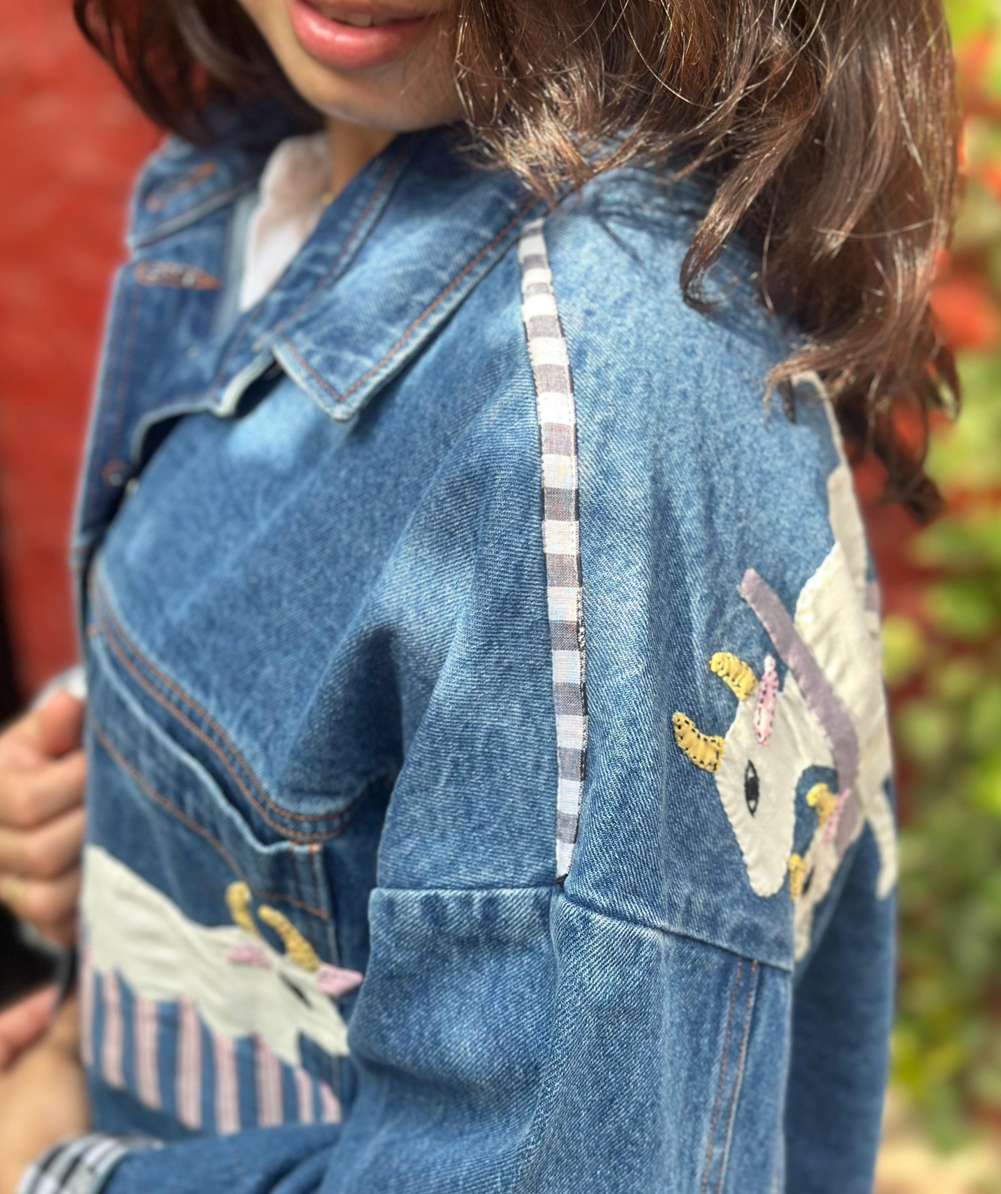 'Village Life' Wearable Art Denim Jacket