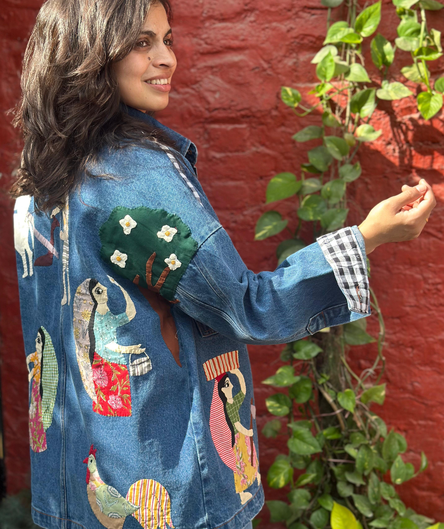 'Village Life' Wearable Art Denim Jacket
