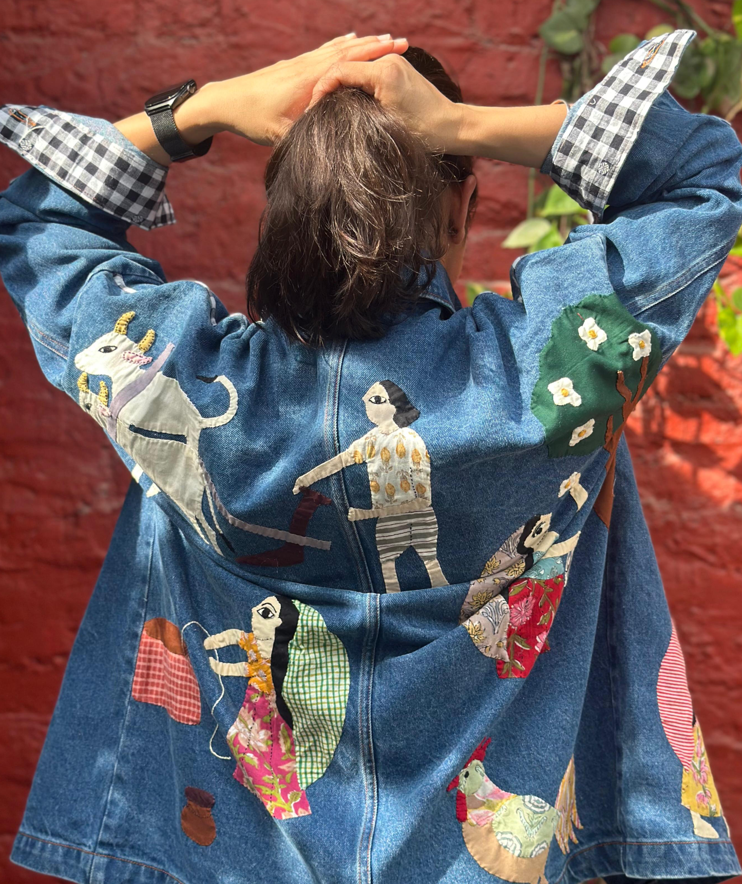'Village Life' Wearable Art Denim Jacket