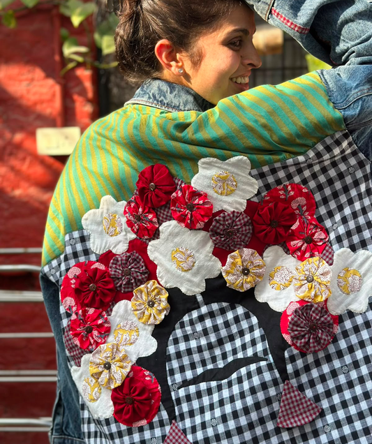 'Frida, In Bloom'  Wearable Art Denim Jacket