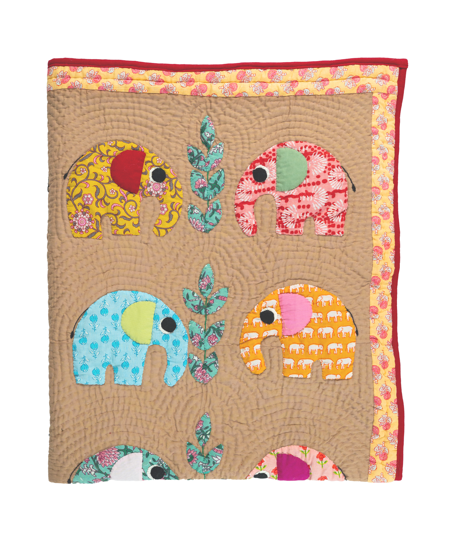 Beige 'Elephant Hanging Out' Baby Quilt