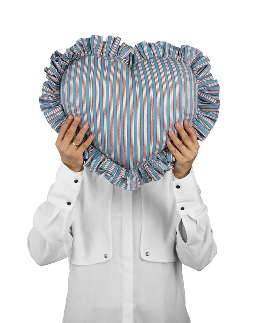 Blue Stripe Heart Pillow