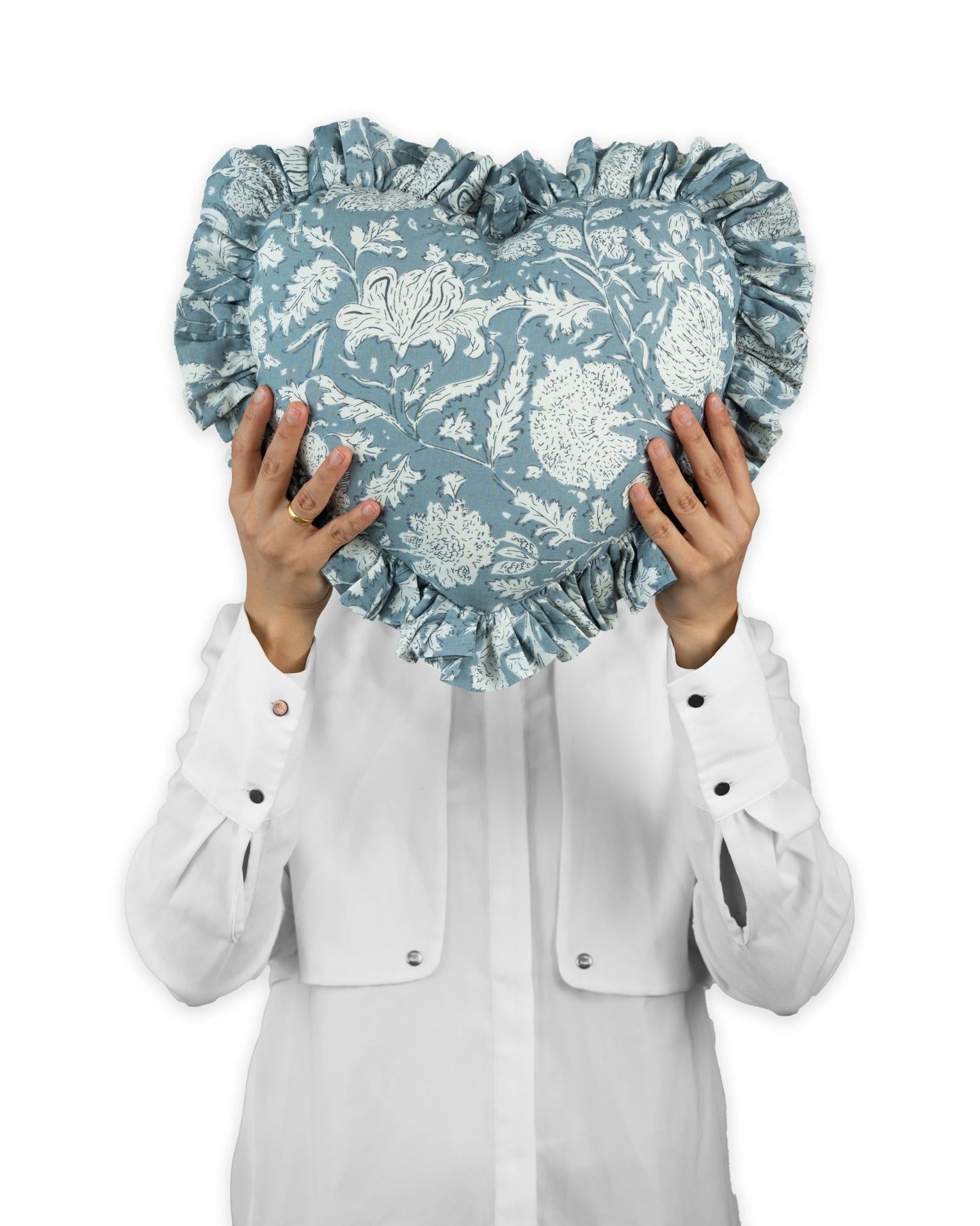 Grey Floral Heart Pillow