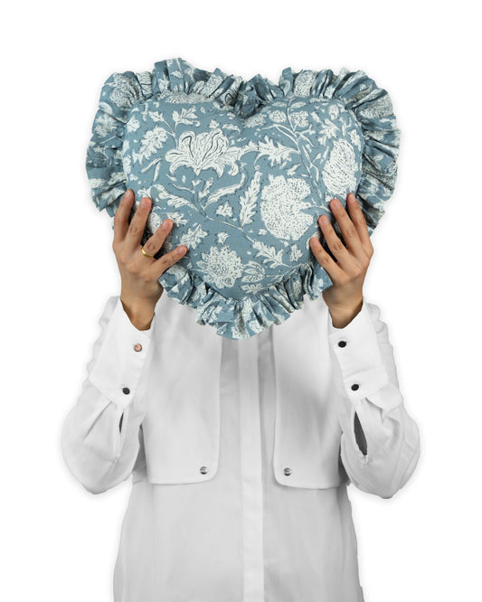 Grey Floral Heart Pillow