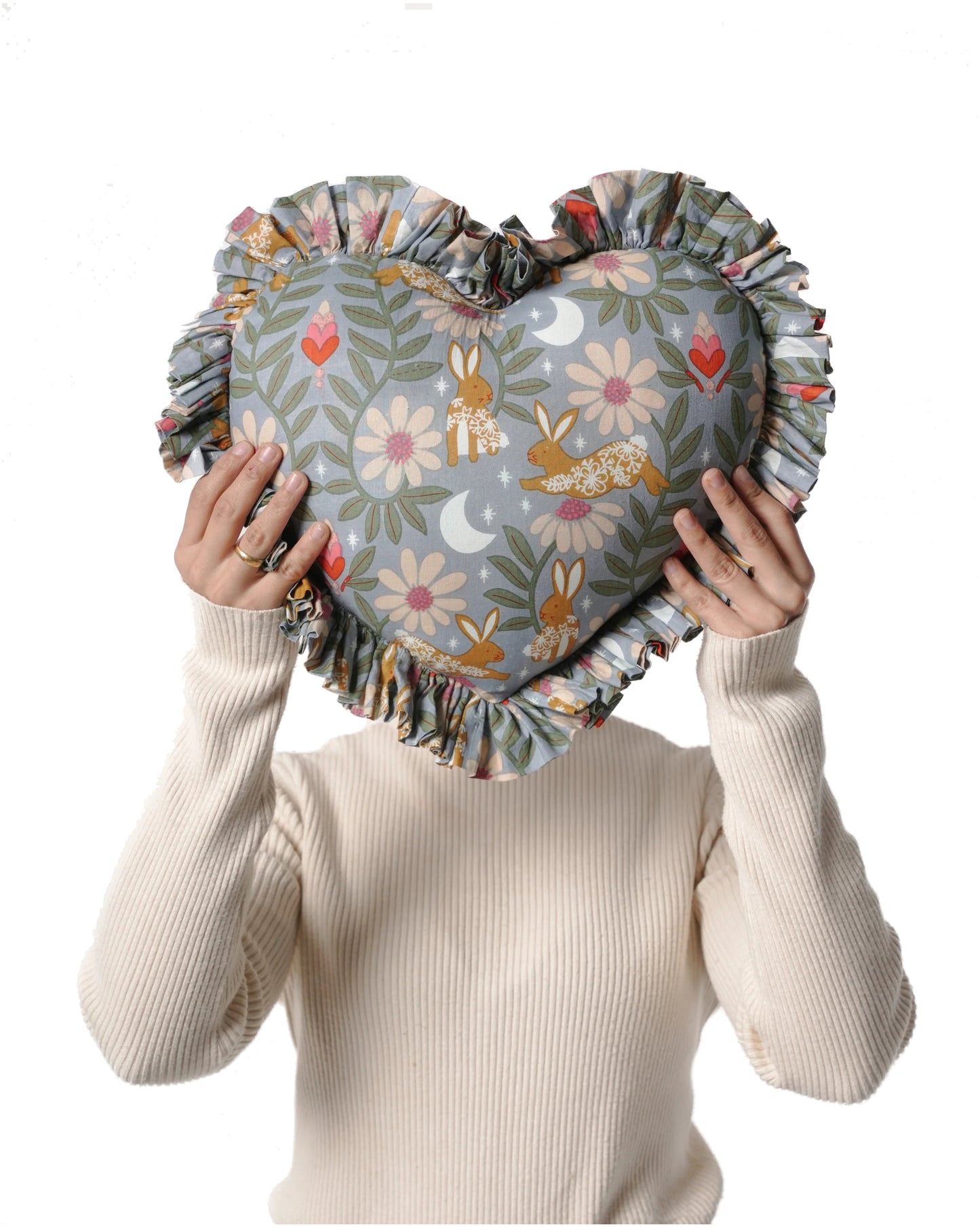 Moon Grey Heart Pillow