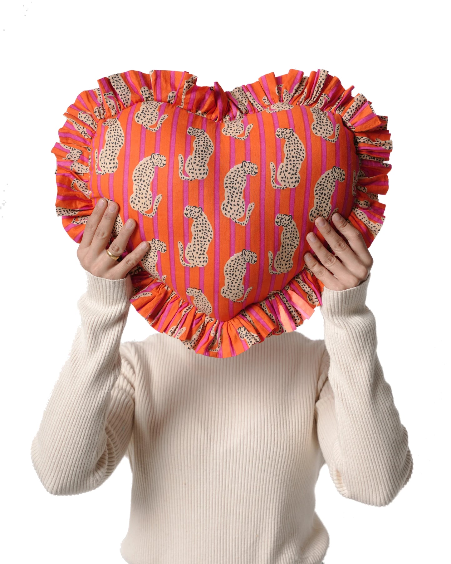 Pink Cheetah Print Heart Pillow